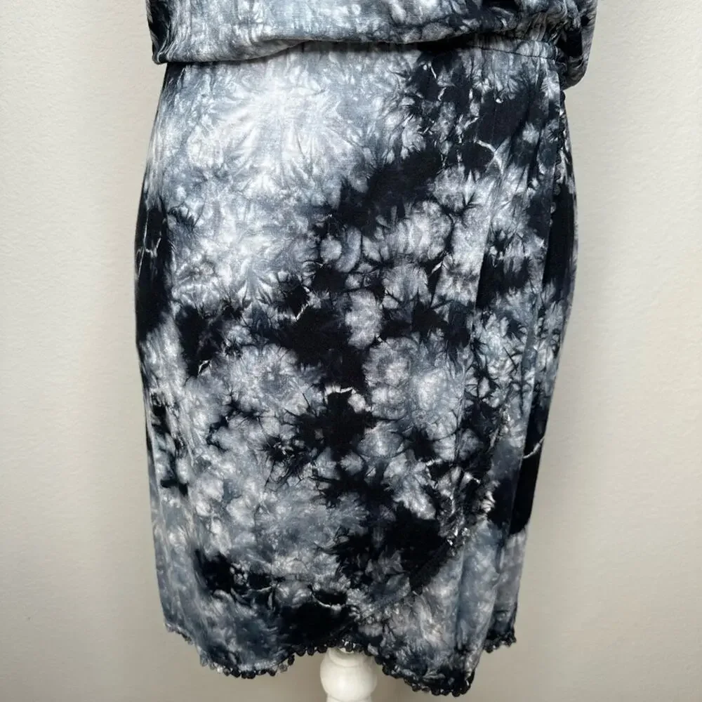 GREEN DRAGON Womens Tie Dye Wrap Front V-Neck Tank Top Dress Black Grey Size XS